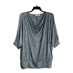 CATO Sweater Top Size 22/24 Silver Metallic 3/4 Sleeve Draped Neck Holiday Party